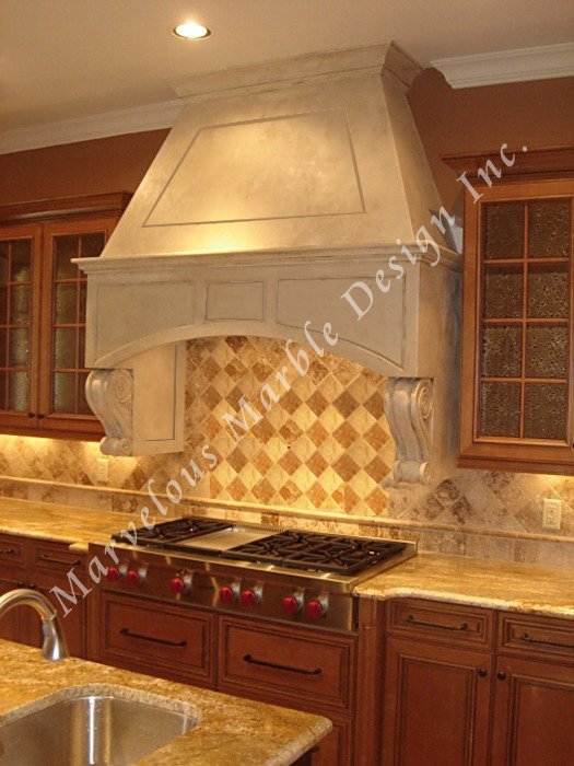 custom designed stone range hood